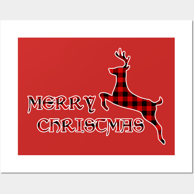 Christmas Deer - Lumberjack Tartan Pattern Wall Art by kaliyuga